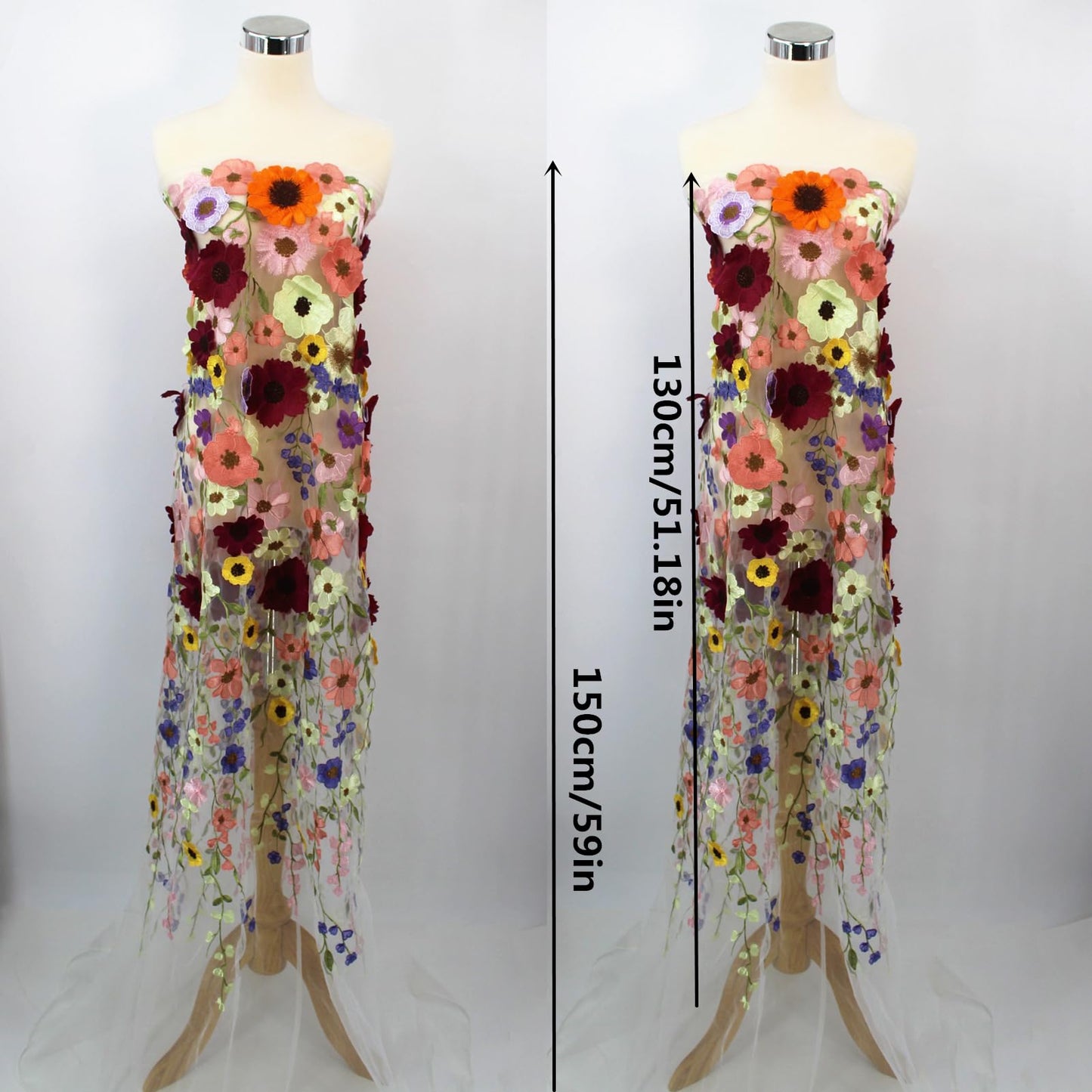 1 Yard 3D Flowers Heavy Embroidery Lace Floral Fabric for Sewing Dresses Jacket Jeans