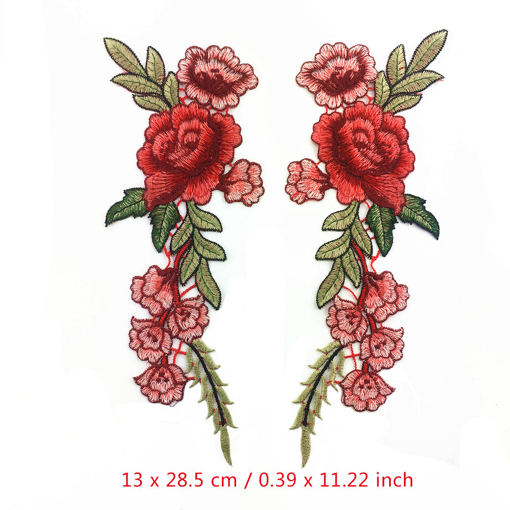 2 x Embroidery Rose Flower Sew On Patch Badge Embroidered Floral Collar Bust Dress Bag Applique DIY Motif