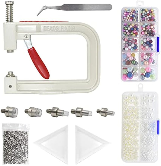 Pearl Setting Machine Hand Press Pearl Setting Tools 5 Sizes no Holes Round Pearls Beads and Rivet Studs, for Hats Shoes Clothes Bags Skirts, Beads DIY Craft