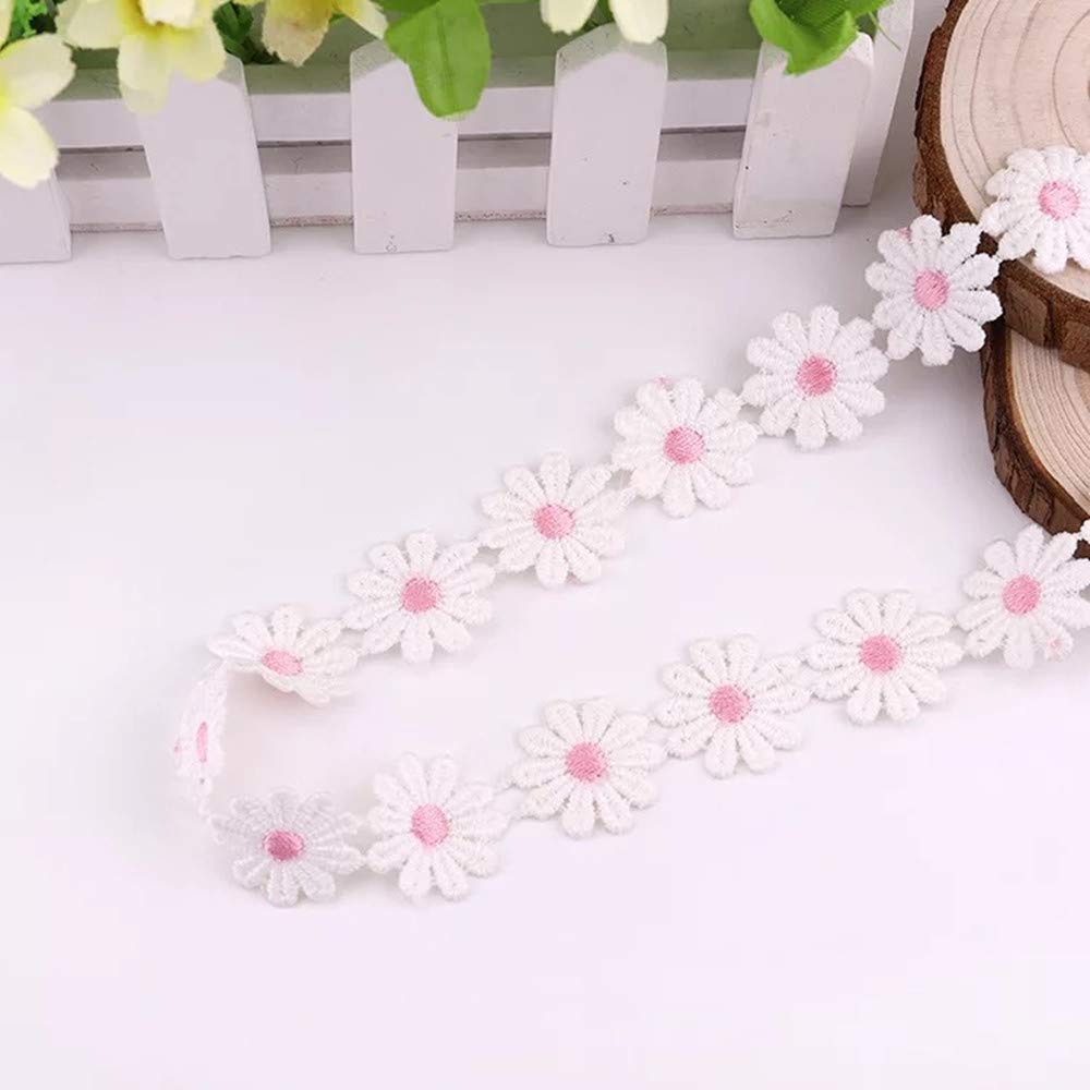 2 Yards Embroidered Daisy Flower Lace Edge Trim Wedding Dress Bridal Ribbon Sew On Applique Fabric Crafts