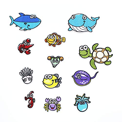 Ocean Animals Embroidery Sew On Iron On Patch Badge Jeans Clothes Fabric Applique DIY