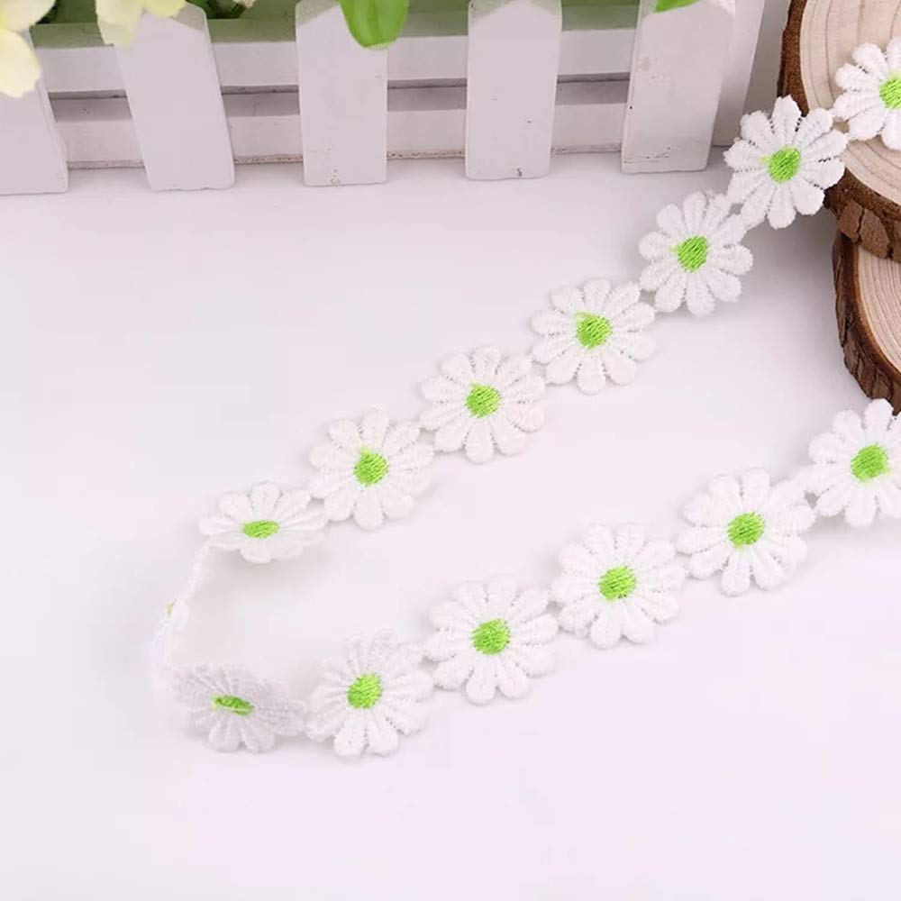 2 Yards Embroidered Daisy Flower Lace Edge Trim Wedding Dress Bridal Ribbon Sew On Applique Fabric Crafts