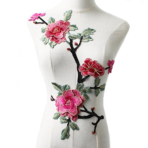 1 x Rose Flower Applique Badge Embroidered Floral Collar Sew Patch Bust Dress Jeans Craft Motif