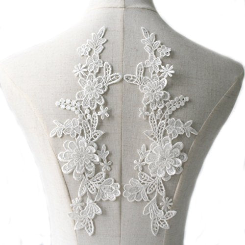 2pcs Lace Flowers Sew On Patch Badge Wedding Bridal Dress Embroidered Applique Sewing Craft DIY