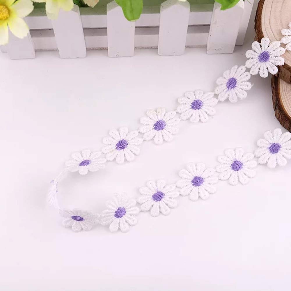 2 Yards Embroidered Daisy Flower Lace Edge Trim Wedding Dress Bridal Ribbon Sew On Applique Fabric Crafts