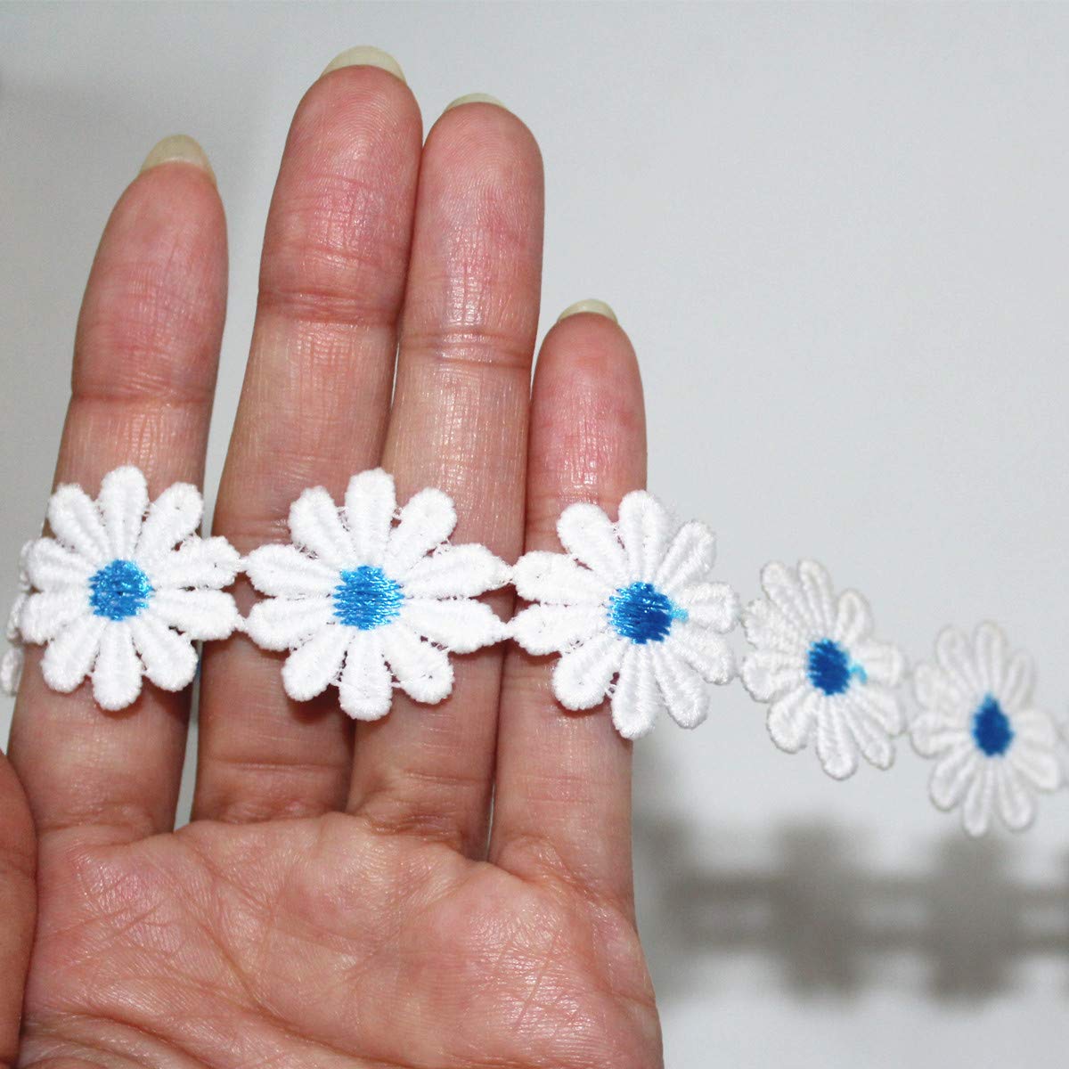 2 Yards Embroidered Daisy Flower Lace Edge Trim Wedding Dress Bridal Ribbon Sew On Applique Fabric Crafts