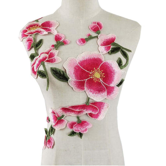 One Pair Rose Flower Embroidery Applique Badge Embroidered Floral Collar Sew Patch Bust Dress Jeans Craft