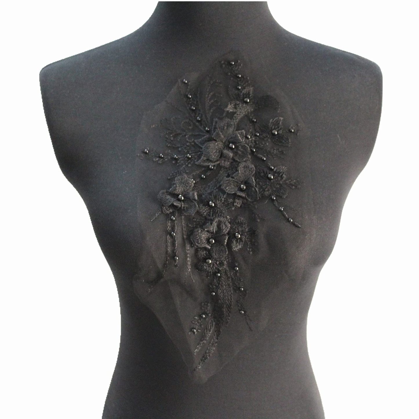 SUNMOVE Embroidery Pearl Lace Applique Net Trim Sewing Flower Fabric Collar Patch for Wedding Gown Dress Bridal DIY Crafts