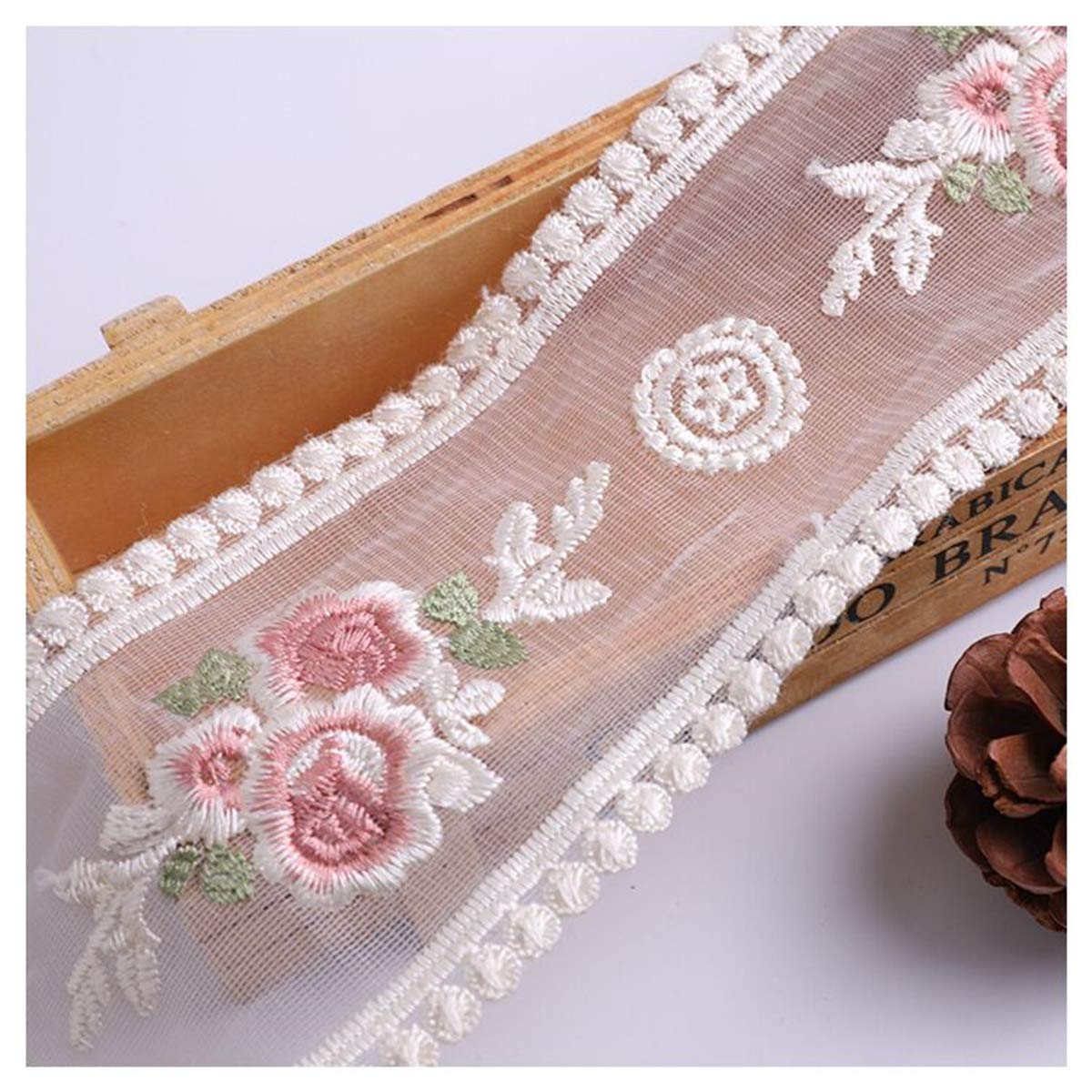 SUNMOVE 2 Yard Flower Lace Edge Trim Ribbon Exquisite Floret Fabric Embroidered Applique Sewing Craft Wedding Dress Trim DIY