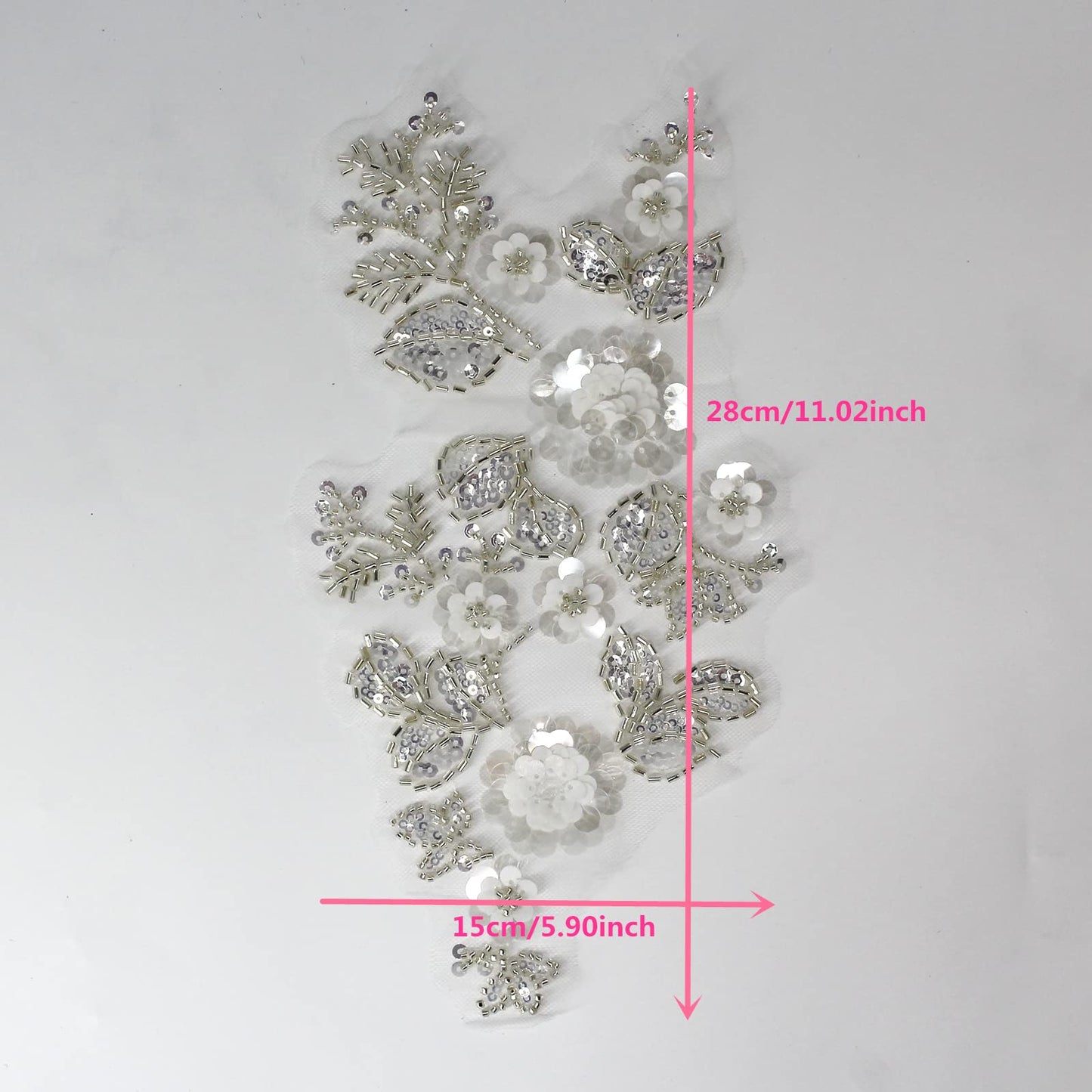 SUNMOVE One Pair 3D Beaded Embroidery Sequin Lace Applique White Mirror Sew On Flower Fabric Collar Patch Motif Wedding Gown Dress Bridal DIY Crafts