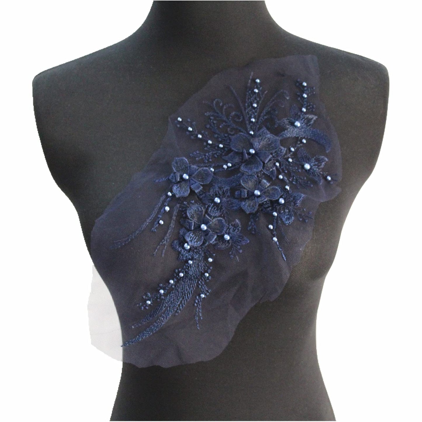 SUNMOVE Embroidery Pearl Lace Applique Net Trim Sewing Flower Fabric Collar Patch for Wedding Gown Dress Bridal DIY Crafts