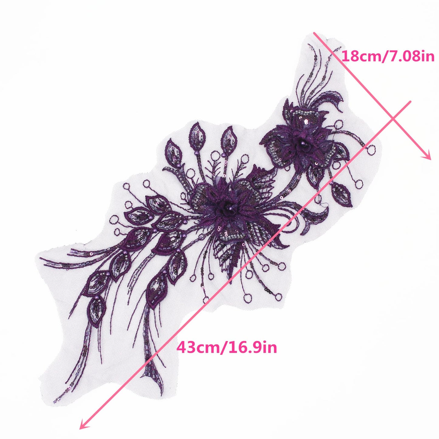 SUNMOVE 1PC Beaded Lace Applique Net Trim Sew On Flower Fabric Collar Patch for Wedding Gown Dress Bridal DIY Crafts