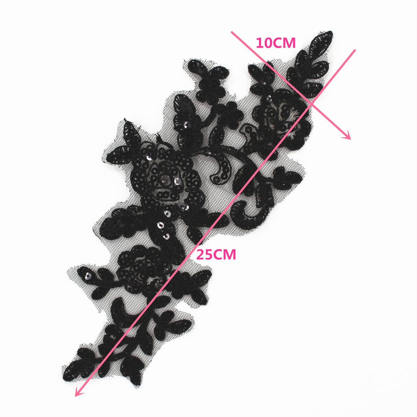 SUNMOVE Pair of Embroidery Sequin Lace Applique Sewing Flower Fabric Collar Patch Motif Wedding Gown Dress Bridal DIY Crafts