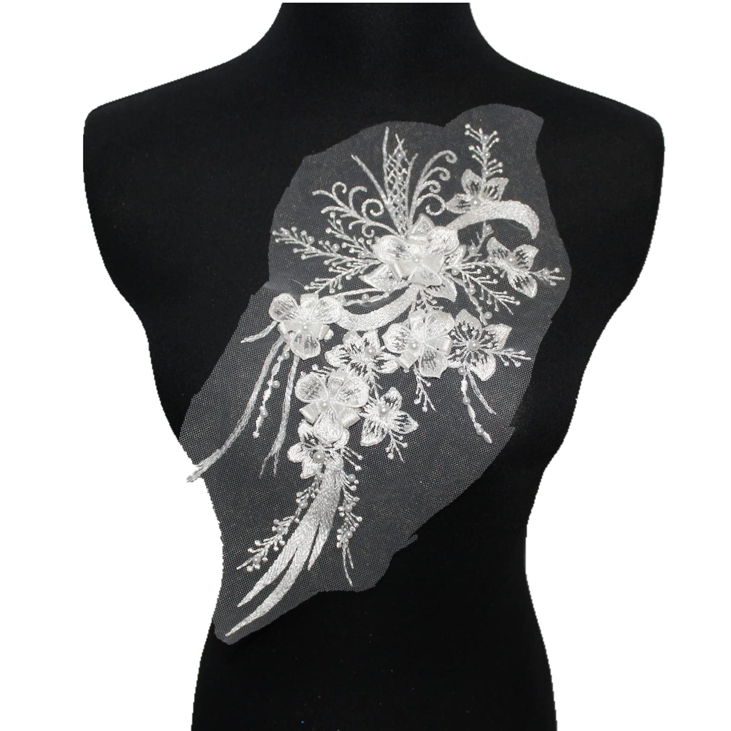 SUNMOVE Embroidery Pearl Lace Applique Net Trim Sewing Flower Fabric Collar Patch for Wedding Gown Dress Bridal DIY Crafts