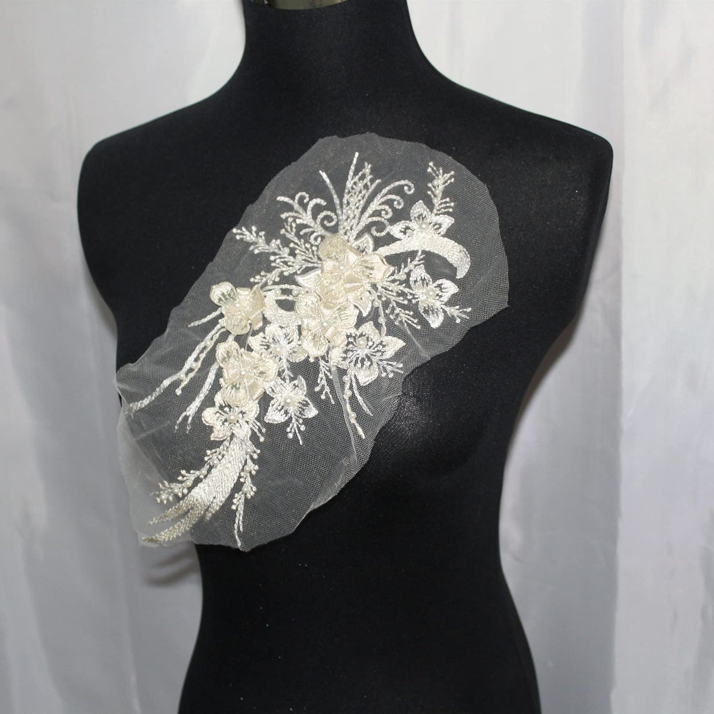 SUNMOVE Embroidery Pearl Lace Applique Net Trim Sewing Flower Fabric Collar Patch for Wedding Gown Dress Bridal DIY Crafts