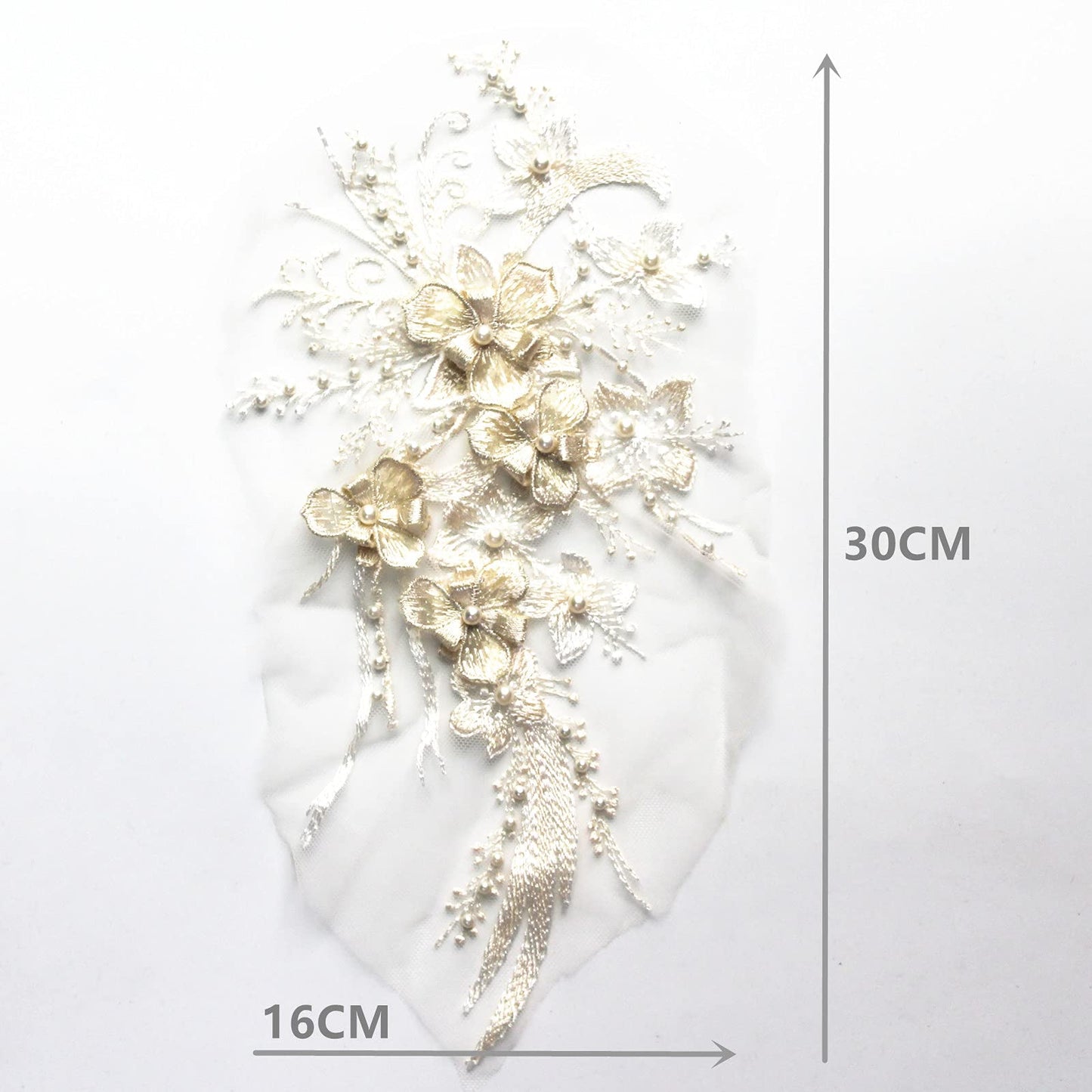 SUNMOVE Embroidery Pearl Lace Applique Net Trim Sewing Flower Fabric Collar Patch for Wedding Gown Dress Bridal DIY Crafts