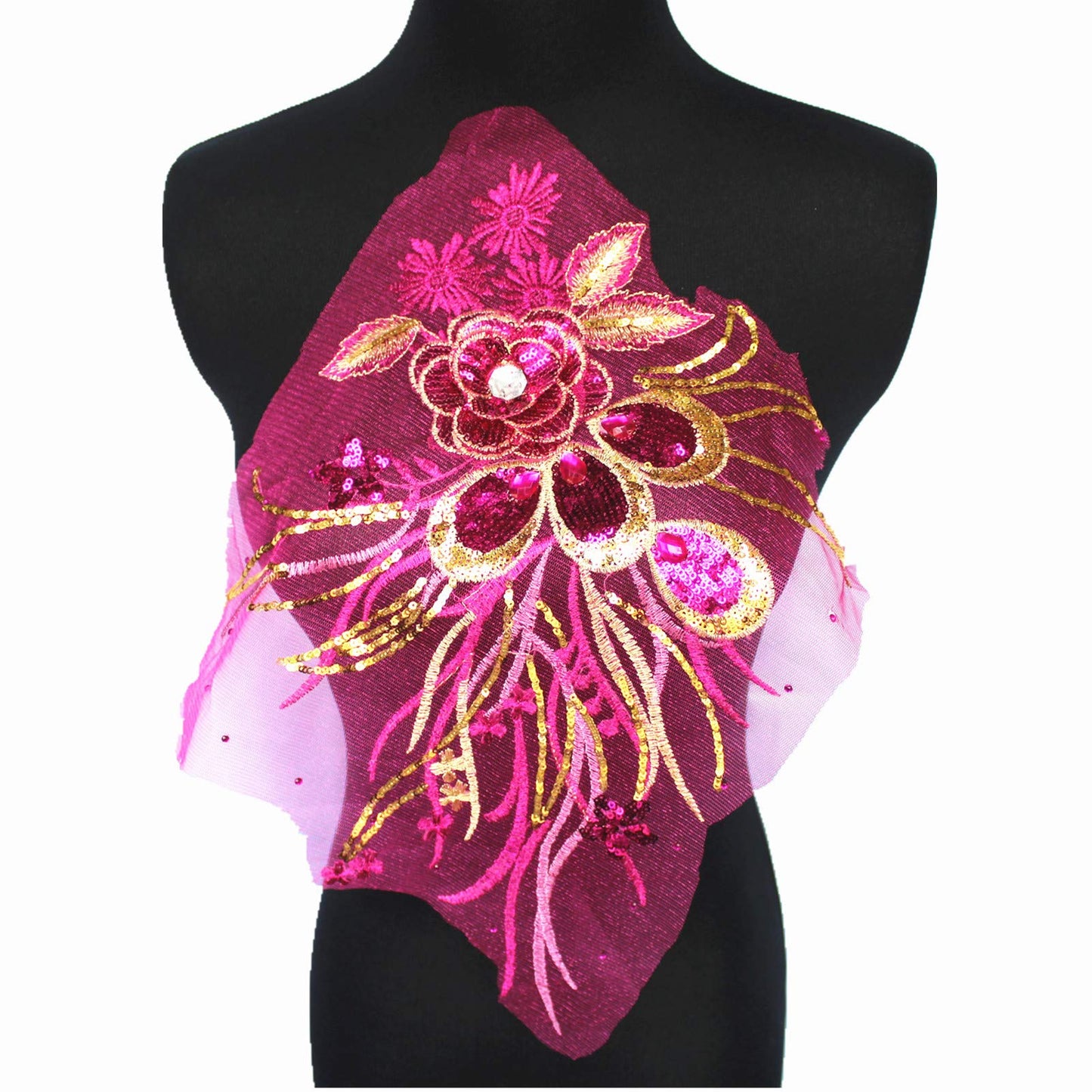 SUNMOVE Large Embroidery Sequin Flower Lace Applique Net Trim Sewing Fabric Collar Patch Motif Wedding Bridal Dress DIY