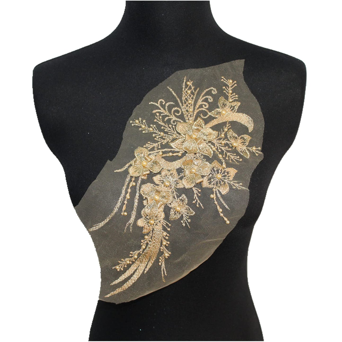SUNMOVE Embroidery Pearl Lace Applique Net Trim Sewing Flower Fabric Collar Patch for Wedding Gown Dress Bridal DIY Crafts