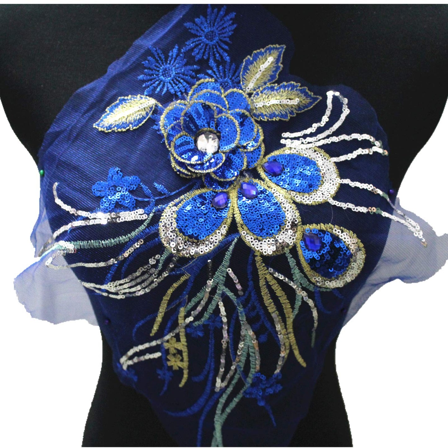 SUNMOVE Large Embroidery Sequin Flower Lace Applique Net Trim Sewing Fabric Collar Patch Motif Wedding Bridal Dress DIY