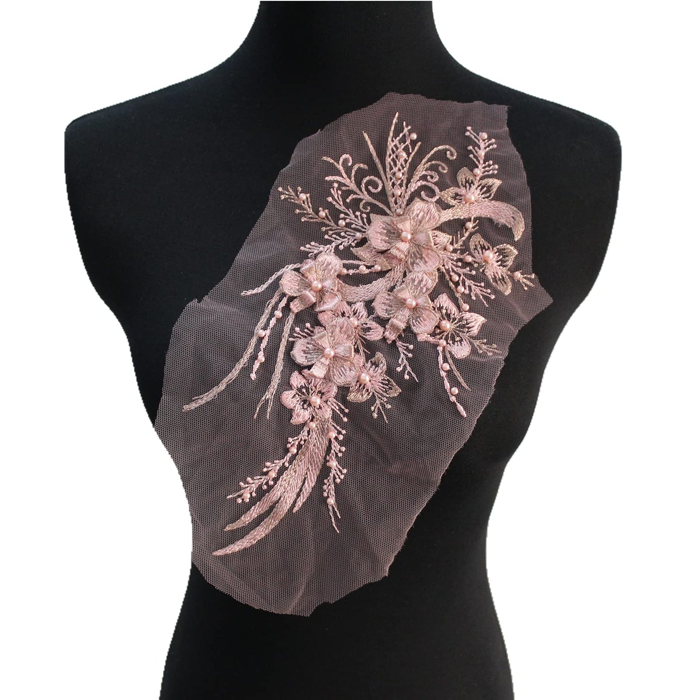 SUNMOVE Embroidery Pearl Lace Applique Net Trim Sewing Flower Fabric Collar Patch for Wedding Gown Dress Bridal DIY Crafts