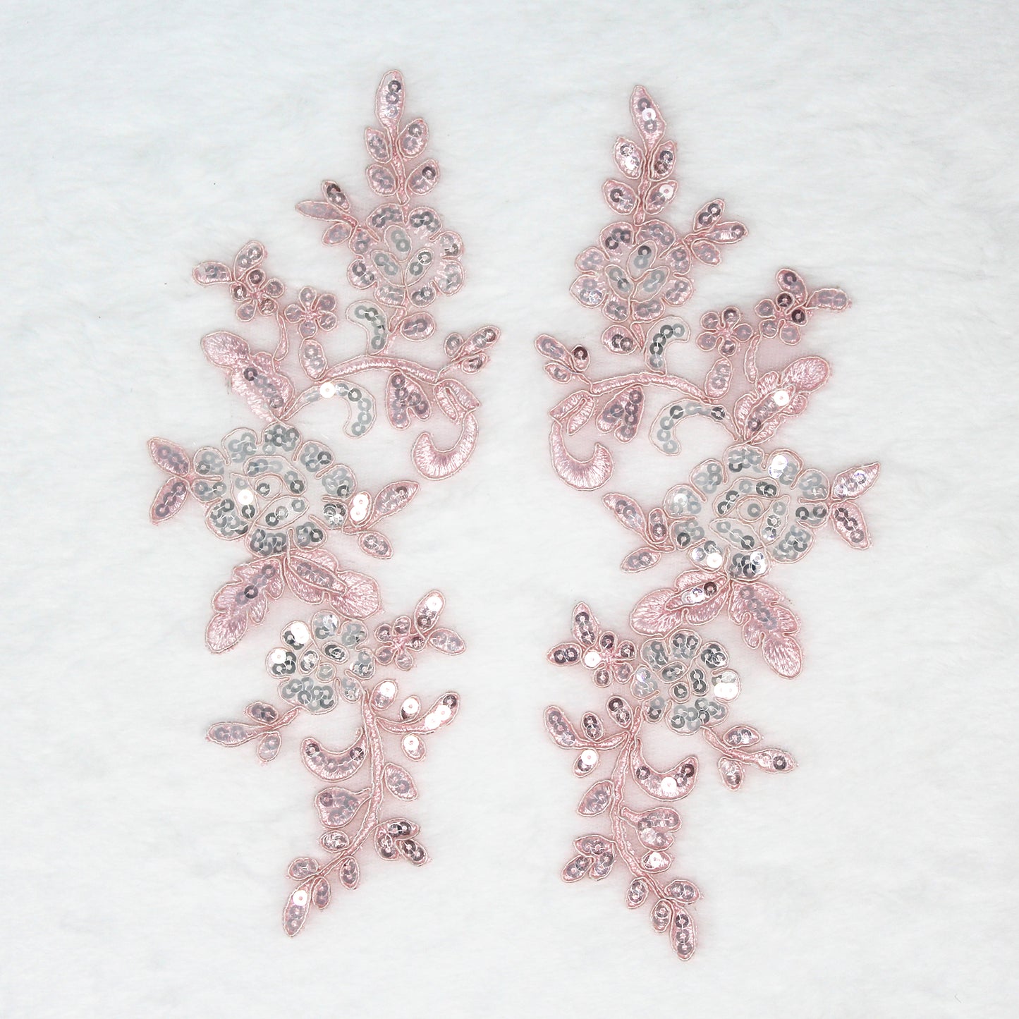 SUNMOVE Pair of Embroidery Sequin Lace Applique Sewing Flower Fabric Collar Patch Motif Wedding Gown Dress Bridal DIY Crafts