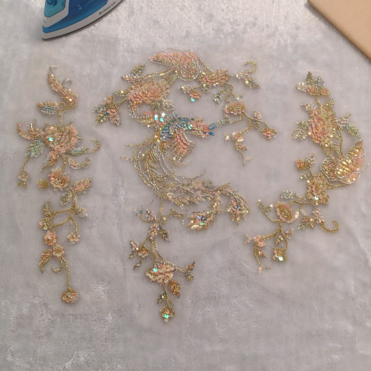 SUNMOVE 3D Beaded Embroidery Sequin Lace Applique Wedding Gown Dress Bridal DIY Crafts