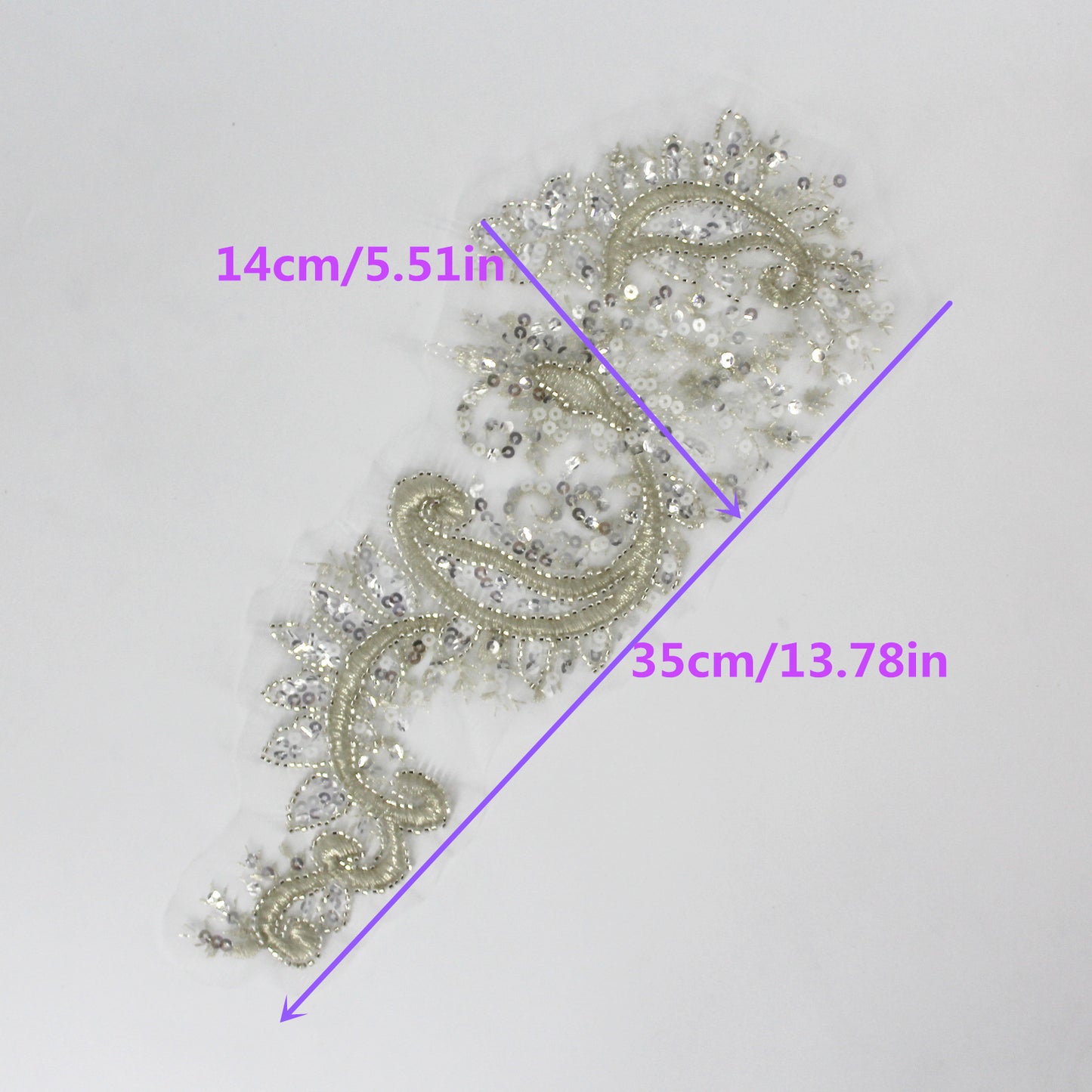 SUNMOVE One Set 3D Beaded Embroidery Sequin Lace Applique Silver Mirror Sew On Flower Fabric Collar Patch For Wedding Gown Dress Bridal DIY Crafts