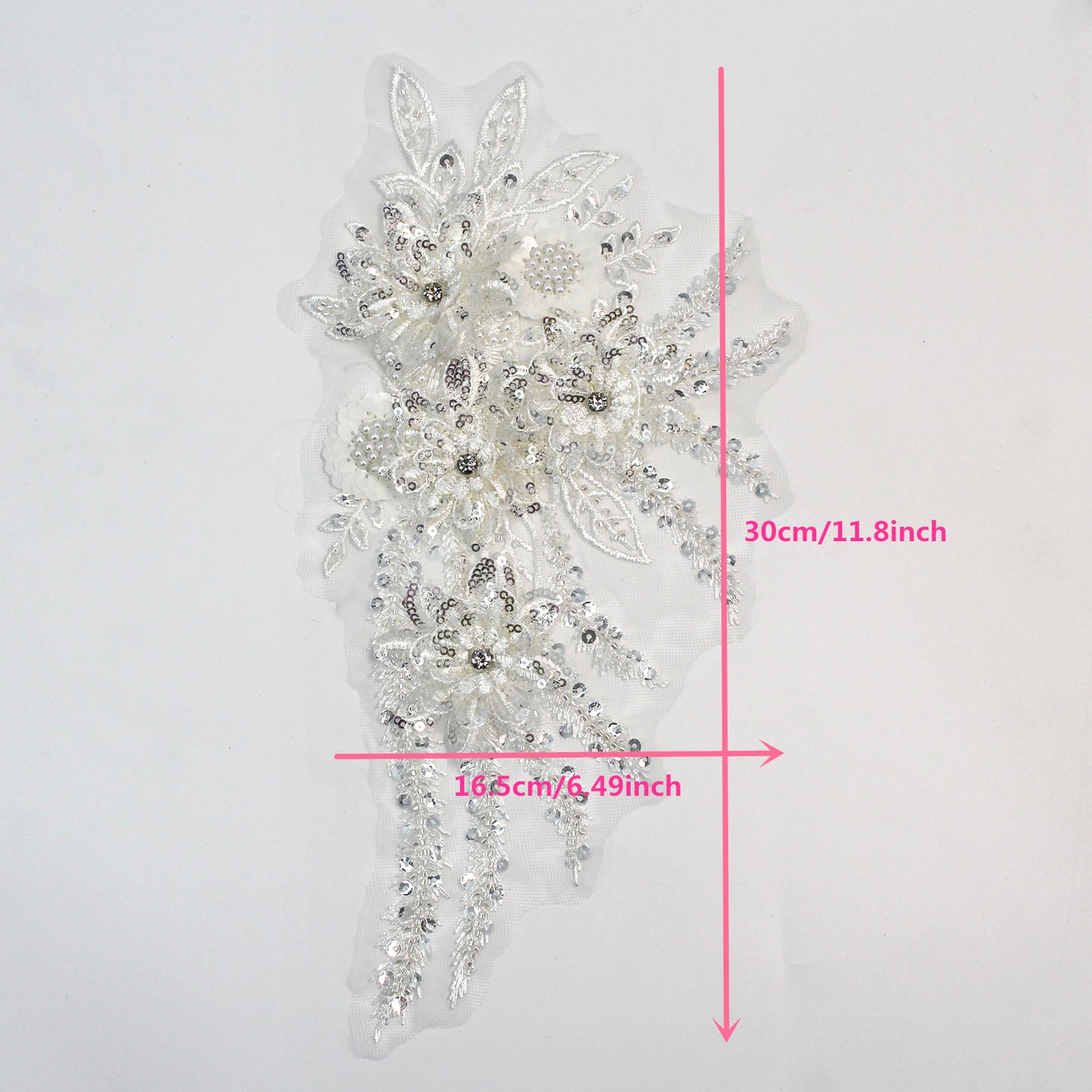 SUNMOVE One Pair 3D RhineStone Beaded Embroidery Sequin Lace Applique Mirror Sew On Flower Fabric Collar Patch Motif Wedding Gown Dress BridalDIY Crafts