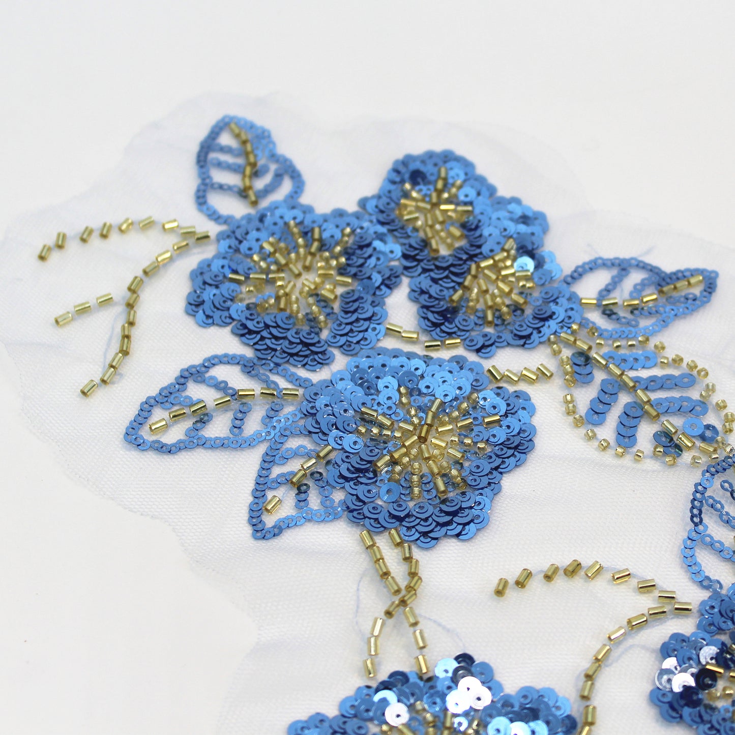 SUNMOVE 1PC 3D Beaded Embroidery Sequin Lace Applique Blue Mirror Sew On Flower Fabric Collar Patch Motif Wedding Gown Dress Bridal DIY Crafts