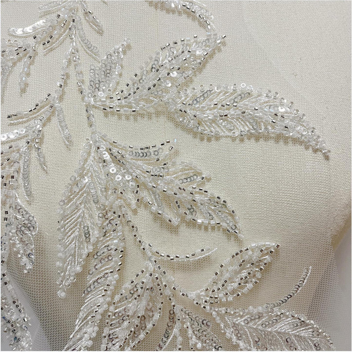 SUNMOVE 1PC 3D Beaded Embroidery Sequin Lace Applique Sew On Flower Fabric Collar Patch for Wedding Gown Dress Bridal DIY Crafts